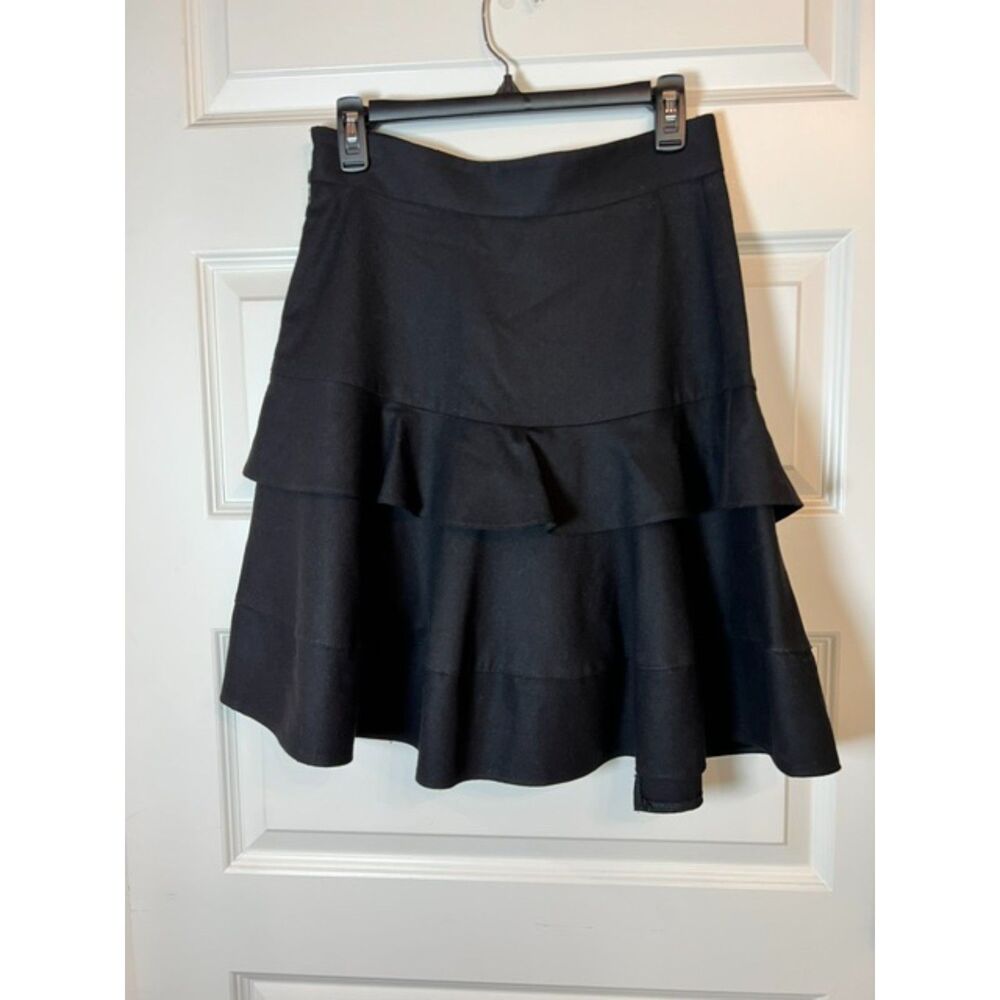 Maje Paris Black Wool Asymmetrical Tiered Ruffle Skirt EU 40 US 6 - Picture 3 of 6